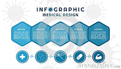 Infographic hexagon overlap shape design for medical with icon style Vector Illustration