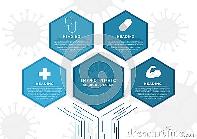 Infographic hexagon shape diagram design line modern design covid-19 concept Vector Illustration