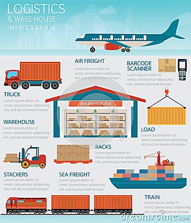 Infographic of Industrial warehouse. Vector Illustration