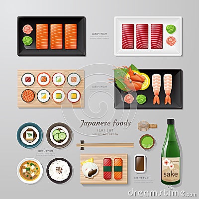 Infographic japanese foods business flat lay idea. Vector Illustration