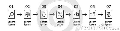 Infographic label Vector design with icons and 7 options or steps. Editable Stroke Stock Photo