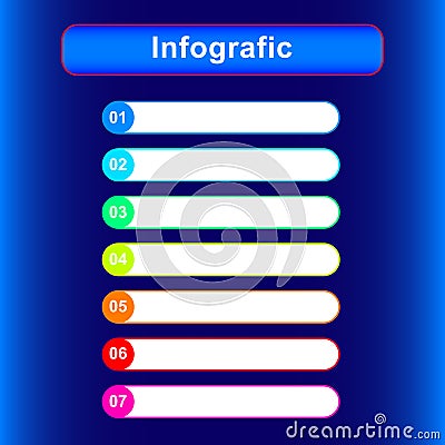 Infographic, list of steps from 1 to 7 in arounded frame Vector Illustration