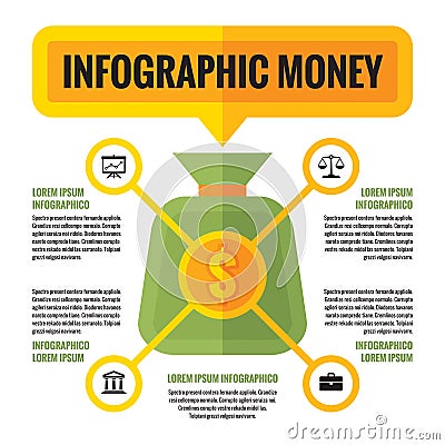 Infographic money dollar - vector concept scheme in flat style Vector Illustration