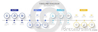 Infographic 12 Months Modern Timeline diagram calendar with quarters Vector Illustration