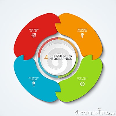 Infographic pie chart. Business concept of 4 connected parts, segments. Vector Illustration