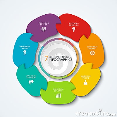 Infographic pie chart. Business concept of 7 connected parts, segments. Vector Illustration