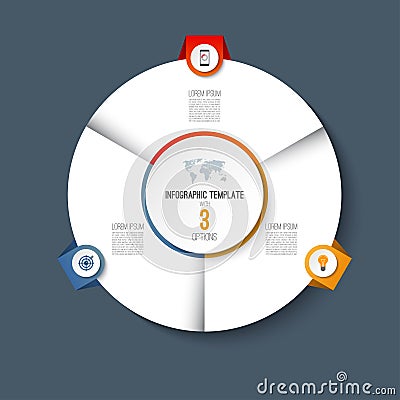 Infographic pie chart circle with 3 options. Vector Illustration