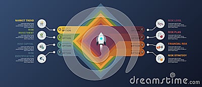 Infographic Risk Management template. Icons in different colors. Include Market Trend, Risk Investment, Capital Vector Illustration
