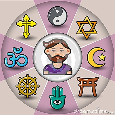 Infographic_set of religious icons and man Vector Illustration