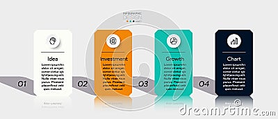 Square flat designed by 4-step vector showing work process. Vector Illustration