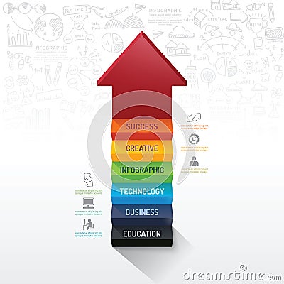 Infographic step with doodles line drawing arrow idea. Vector Vector Illustration