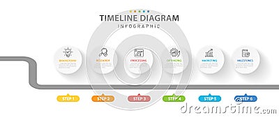 Infographic 6 Steps Modern Timeline diagram with roadmap concept Vector Illustration