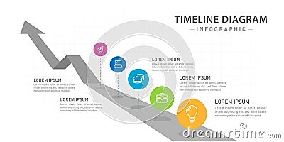 Infographic 5 Steps Timeline diagram with roadmap with circles Vector Illustration