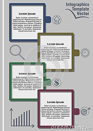 Infographic template abstract with icons, graph, magnifier and copy space, gray design with colorful elements Vector Illustration