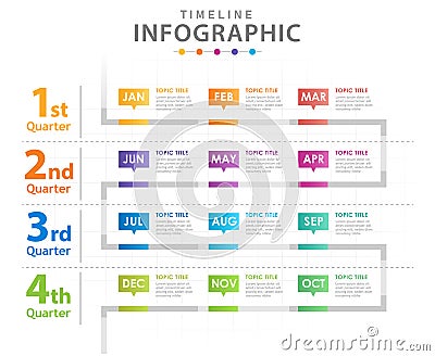 Infographic template for business. Modern Timeline diagram calendar with quarters, presentation vector infographic Vector Illustration