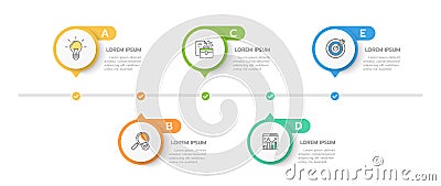 Infographic template for business. 5 Steps Modern Timeline diagram with roadmap concept, presentation vector infographic Vector Illustration