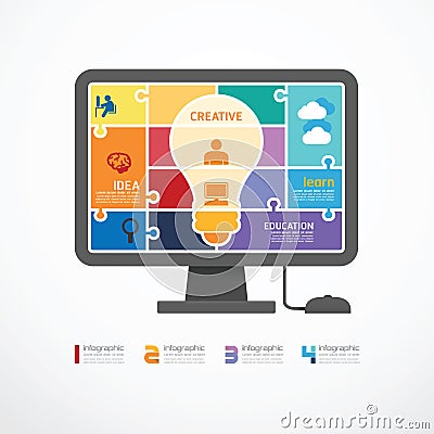 Infographic Template computer jigsaw banner . conc Vector Illustration