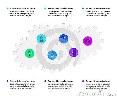 Infographic template. 6 connected gears in the shape of a cloud Vector Illustration