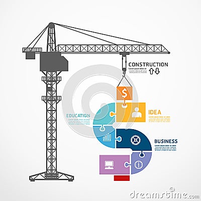 Infographic Template with construction tower crane jigsaw banner Vector Illustration