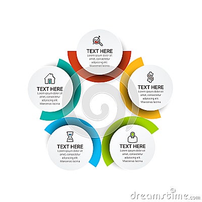 Infographic template design with icons and circles. Abstract elements of graph, diagram with steps, number options, parts or proce Vector Illustration