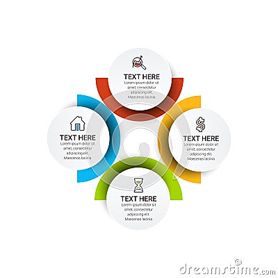 Infographic template design with icons and circles. Abstract elements of graph, diagram with steps, number options, parts or proce Vector Illustration