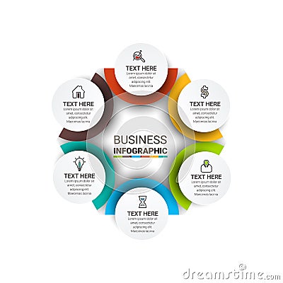 Infographic template design with icons and circles. Abstract elements of graph, diagram with steps, number options, parts or proce Vector Illustration