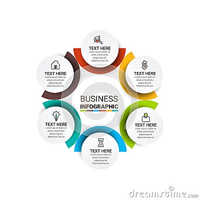 Infographic template design with icons and circles. Abstract elements of graph, diagram with steps, number options, parts or proce Vector Illustration
