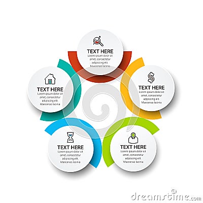 Infographic template design with icons and circles. Abstract elements of graph, diagram with steps, number options, parts or proce Vector Illustration