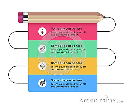 Infographic template. Educational concept with pencil, 4 steps and line Vector Illustration
