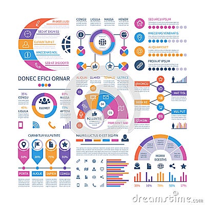 Infographic template. Financial investment graphs, process timeline organization flowchart. Infographics vector elements Vector Illustration