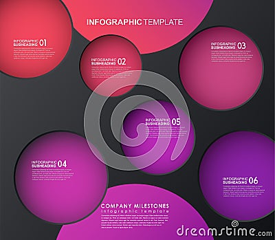 Infographic template with five colorful shapes and icons. Vector Illustration