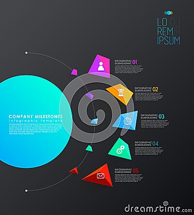 Infographic template with five colorful shapes and icons line up Vector Illustration