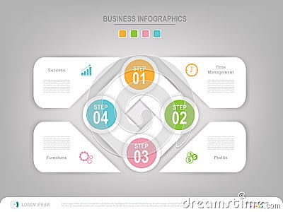 Infographic template of four steps for your presentation, flat design of business icon, there are keywords such as time Vector Illustration