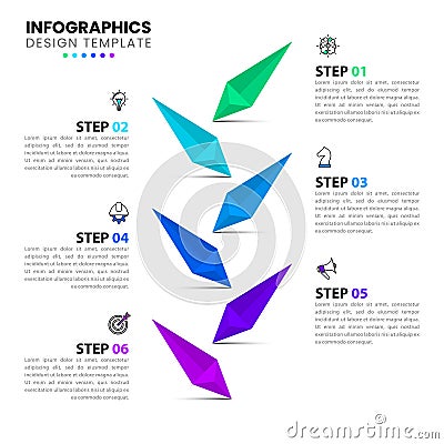 Infographic template with icons and 6 options or steps. Arrows Vector Illustration
