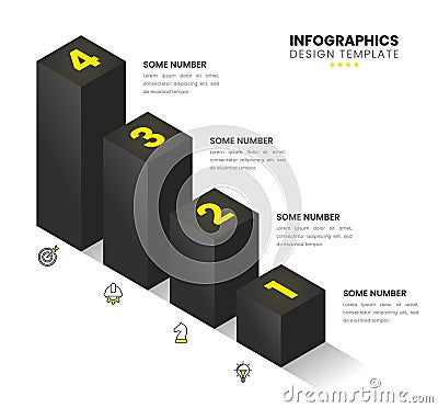 Infographic template. 4 black growing columns with numbers Vector Illustration