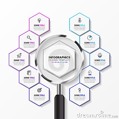 Infographic template with icons and 10 options or steps. Hexagons Vector Illustration