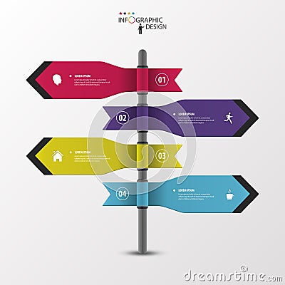 Infographic template of multidirectional pointers on a signpost Vector Illustration