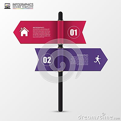 Infographic template of multidirectional pointers on a signpost. Vector Vector Illustration