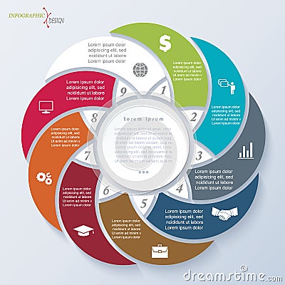 Infographic template with nine segments Vector Illustration