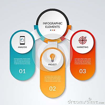 Infographic template with 3 option circles and columns Vector Illustration