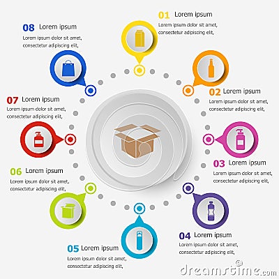 Infographic template with packaging icons Vector Illustration