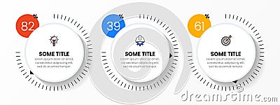 Infographic template. 3 rotary buttons with pointer, text and percentages Vector Illustration