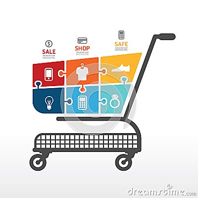 Infographic Template with Shopping cart jigsaw banner . concept Vector Illustration