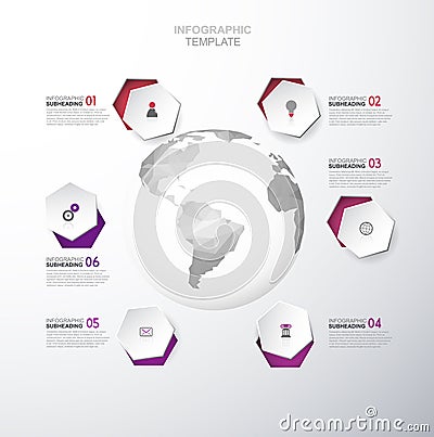 Infographic template with six colorful hexagons Vector Illustration