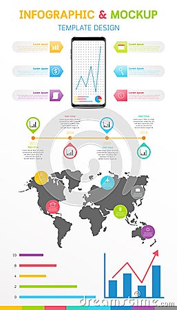 Infographic template with Smartphone mockup isolate on white background. Vector Illustration