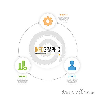 Infographic template 3 steps circular chart business data illustration Vector Illustration