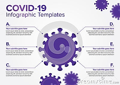 Infographic templates of coronavirus in purple vector for design and presentation Stock Photo