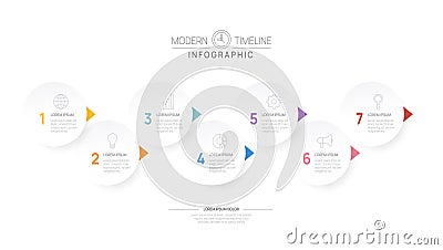 Infographic Timeline diagram template for business. 7 Steps Modern roadmap with circle topics, for vector infographics, flow Vector Illustration