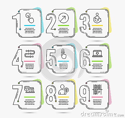 Methodology, Internet downloading and Direction icons. Checkbox, Swipe up and User idea signs. Vector Vector Illustration