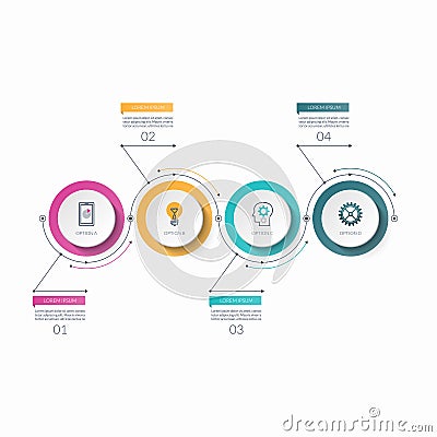 Infographic timeline template with 4 options. Vector Illustration